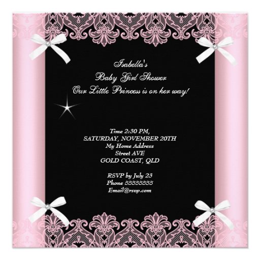 Pink Baby Shower Girl Princess Tiara Black Lace Custom Invites