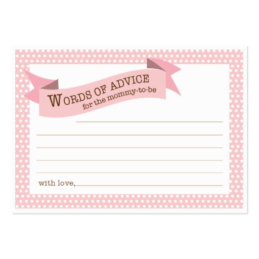 Pink Baby Shower Mommy Advice Card Large Business Cards (Pack Of 100 ...