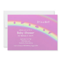 Pink Baby Shower Umbrella Drops Personalized Announcement