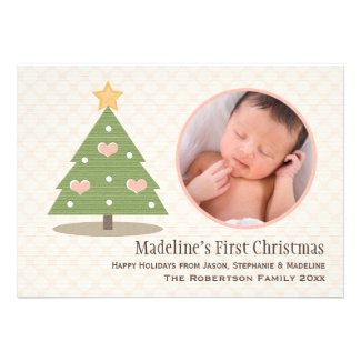 Pink Baby&#39;s First Christmas Tree Photo Card