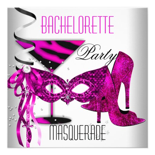 Pink Bachelorette Masquerade White High Heel Shoes Personalized Announcement
