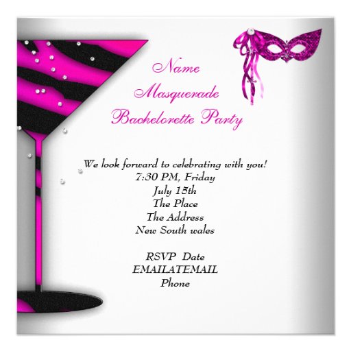 Pink Bachelorette Masquerade White High Heel Shoes Personalized Announcement