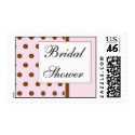 Pink Background Brown Dot Bridal Shower Invitation postage