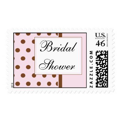 Pink Background Brown Dot Bridal Shower Invitation Stamp by White Wedding