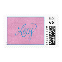 pink background, LEXY stamp