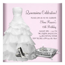 Pink Ball Gown High Heel Shoes Pink Quinceanera Announcements