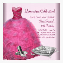 Pink Ball Gown High Heel Shoes Pink Quinceanera invitations