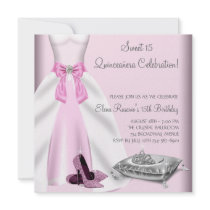 Pink Ball Gown High Heel Shoes Quinceanera Invitations