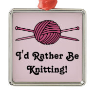 Pink Ball of Yarn & Knitting Needles Christmas Ornaments