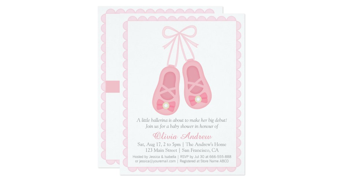 Pink Ballerina Shoes Girl Baby Shower Invitations | Zazzle