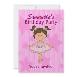 Pink Ballerina Stars and Stripes Birthday Party Custom Announcements