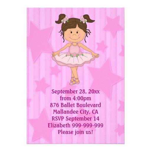 Pink Ballerina Stars and Stripes Birthday Party Custom Announcements