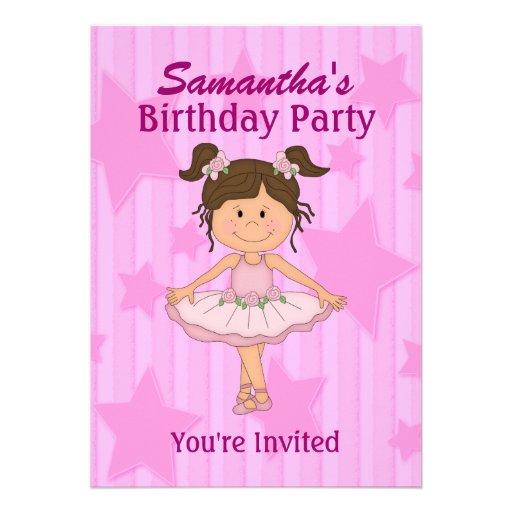 Pink Ballerina Stars and Stripes Birthday Party Custom Announcements