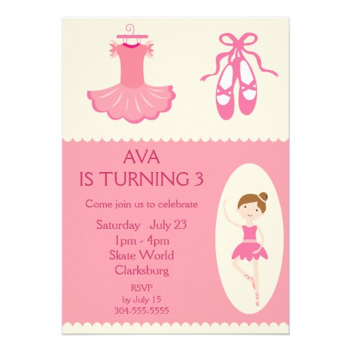 Pink Ballet Dancer Birthday Party Announcements