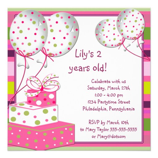 Pink Ballons Girls 2nd Birthday Party Personalized Announcement