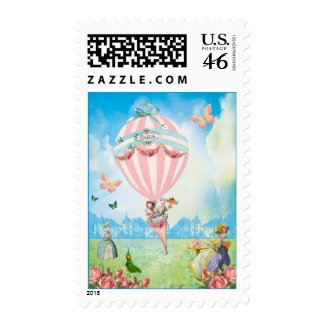 Pink Balloon Postage with Butterflies stamp
