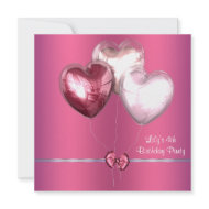 Pink Balloons Girls 4th Birthday Party invitation
