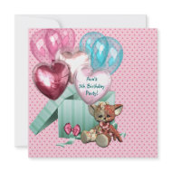 Pink Balloons Girls 5th Birthday Party invitation