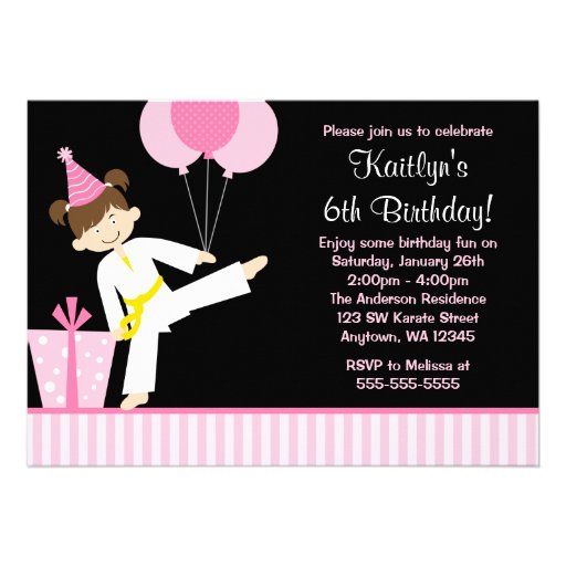 Pink Balloons Taekwondo Karate Girl Birthday Custom Announcement