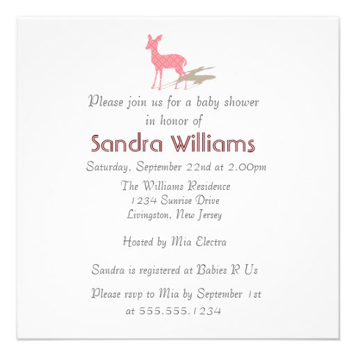 Pink Bambi Baby Shower Inviation Invites