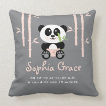 Pink Bamboo Panda Birth Announcement PIllow pillows
