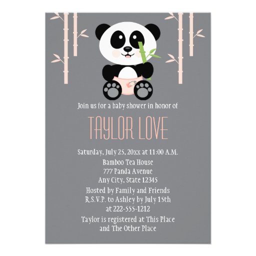 Pink Bamboo Panda in Diapers Baby Shower Cards