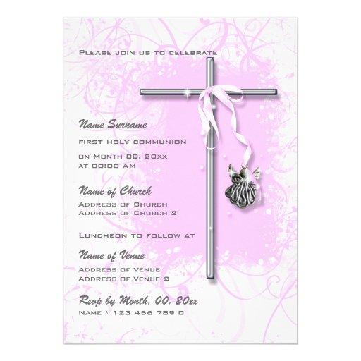 Pink baptism religious communion confirmation invitations