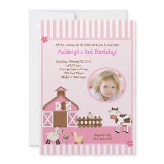 Pink Barn Animal Farm PHOTO Birthday Invitations invitation