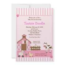 Pink Barn Animal Farm yard Baby Shower Invites