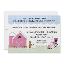 Pink Barn Farm birthday invitation with animals