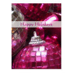 Pink Baubles 'Happy Holidays' postcard portrait