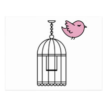 Pink Bird and Birdcage Postcards