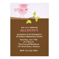 Pink Bird Graduation Party Invitations