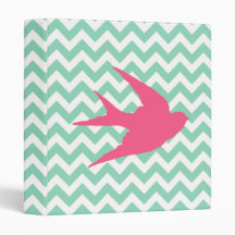 Pink Bird Silhouette on Chevron Stripes 3 Ring Binders