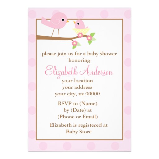 Pink Birds in a Nest Baby Shower Invitations