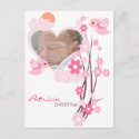 Pink Birds Spring Flowers Photo Baby Announcement postcard