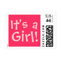Pink Birth Announcement "It's a, Girl!" Postage