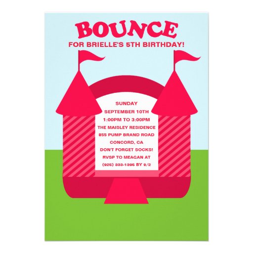 Pink Birthday Bounce Bouncy House Birthday Party Personalized Invitation