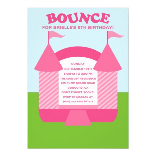 Pink Birthday Bounce Bouncy House Birthday Party Announcement