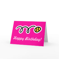 Pink birthday card for female tennis players cards