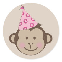 Pink Birthday Monkey Goodie Bag Stickers