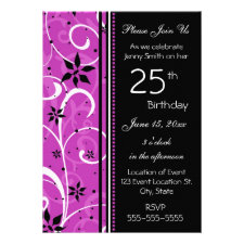 Pink Black 25th Birthday Party Invitation Card