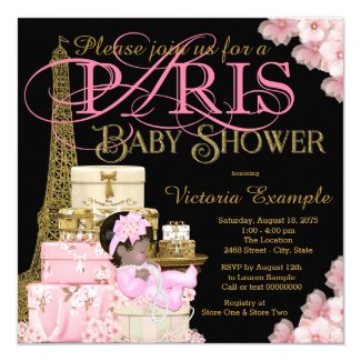 Pink Black and Gold Paris Ethnic Girl Baby Shower Card