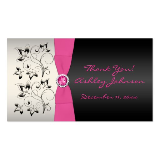 Pink, Black, and Silver Favor Tag Business Cards (front side)