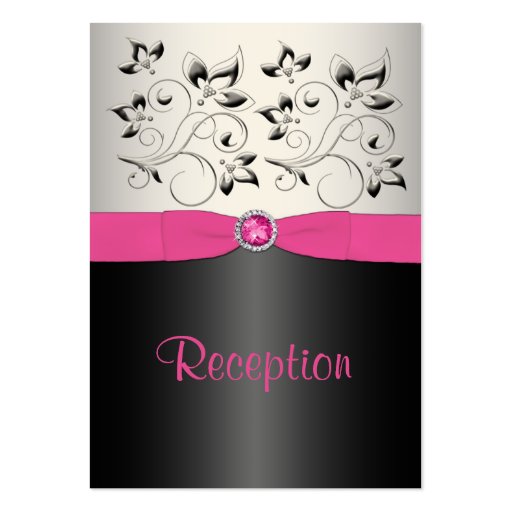 Pink, Black, and Silver Reception Enclosure Card Business Card (front side)