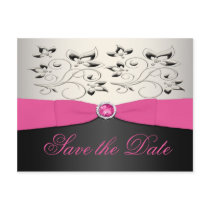 Pink, Black, and Silver Save the Date Postcard