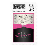 Pink, Black, and Silver Sweet Sixteen Postage stamp