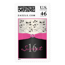 Pink, Black, and Silver Sweet Sixteen Postage