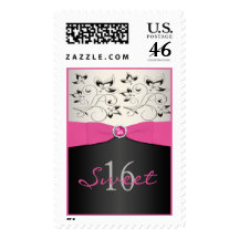 Pink, Black, and Silver Sweet Sixteen Postage