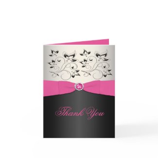 Pink, Black, and Silver Thank You Card card